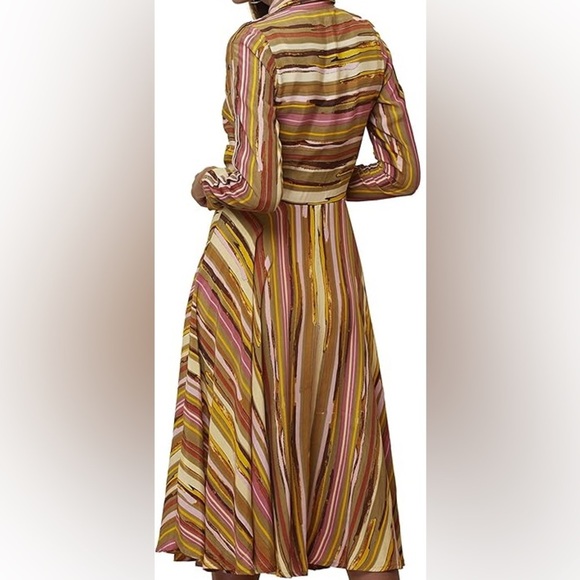 Label Ritu Kumar 100% viscose marine stripe multi spring snap down dress midi - Picture 8 of 9